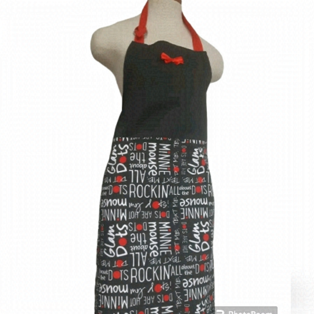 Disney MINNIE MOUSE graphic APRON 100% Cotton red black bowtie Adult Medium